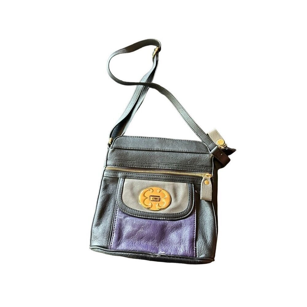 Emma Fox Leather Crossbody‎ Bag Black Blue Accents